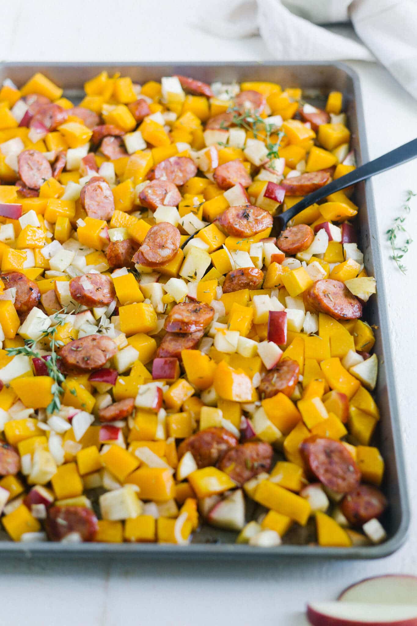 roasted butternut squash and apples with sausage