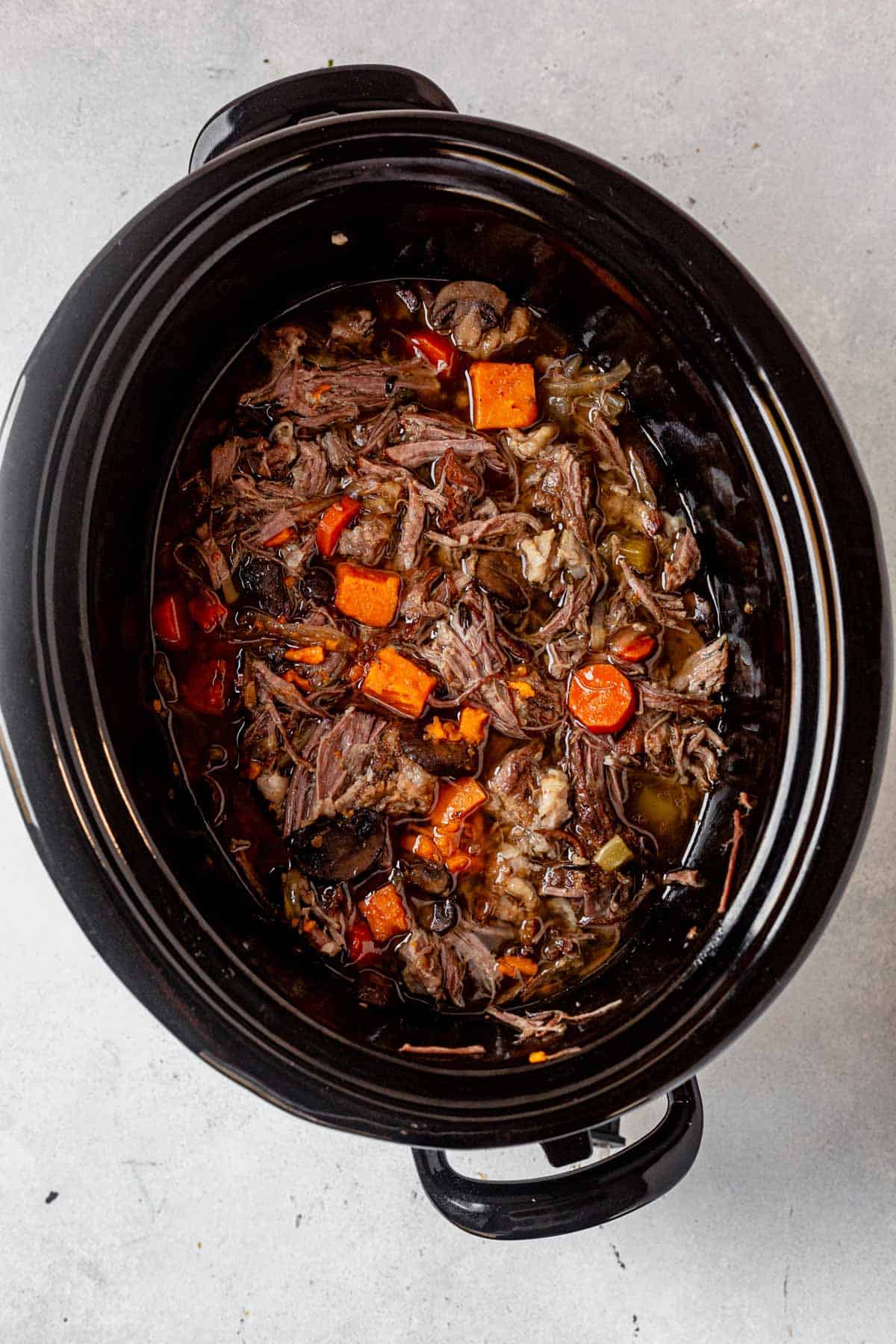 sweet potato beef stew in the crock pot.