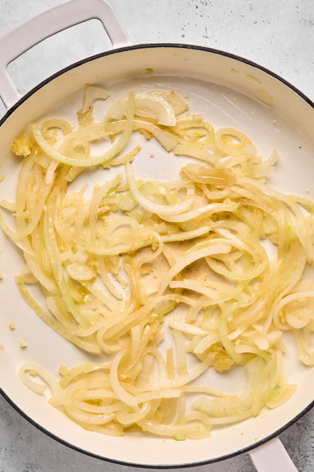 cooked onion and garlic in a skillet.