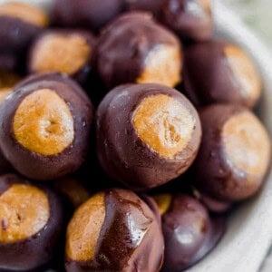 healthy buckeyes in a serving bowl