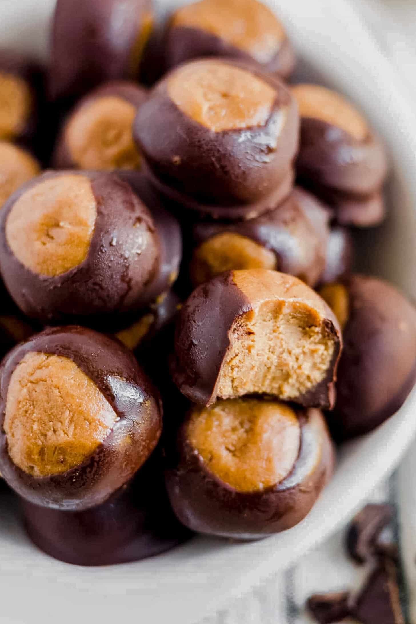 a bite missing from the top of a buckeye candy