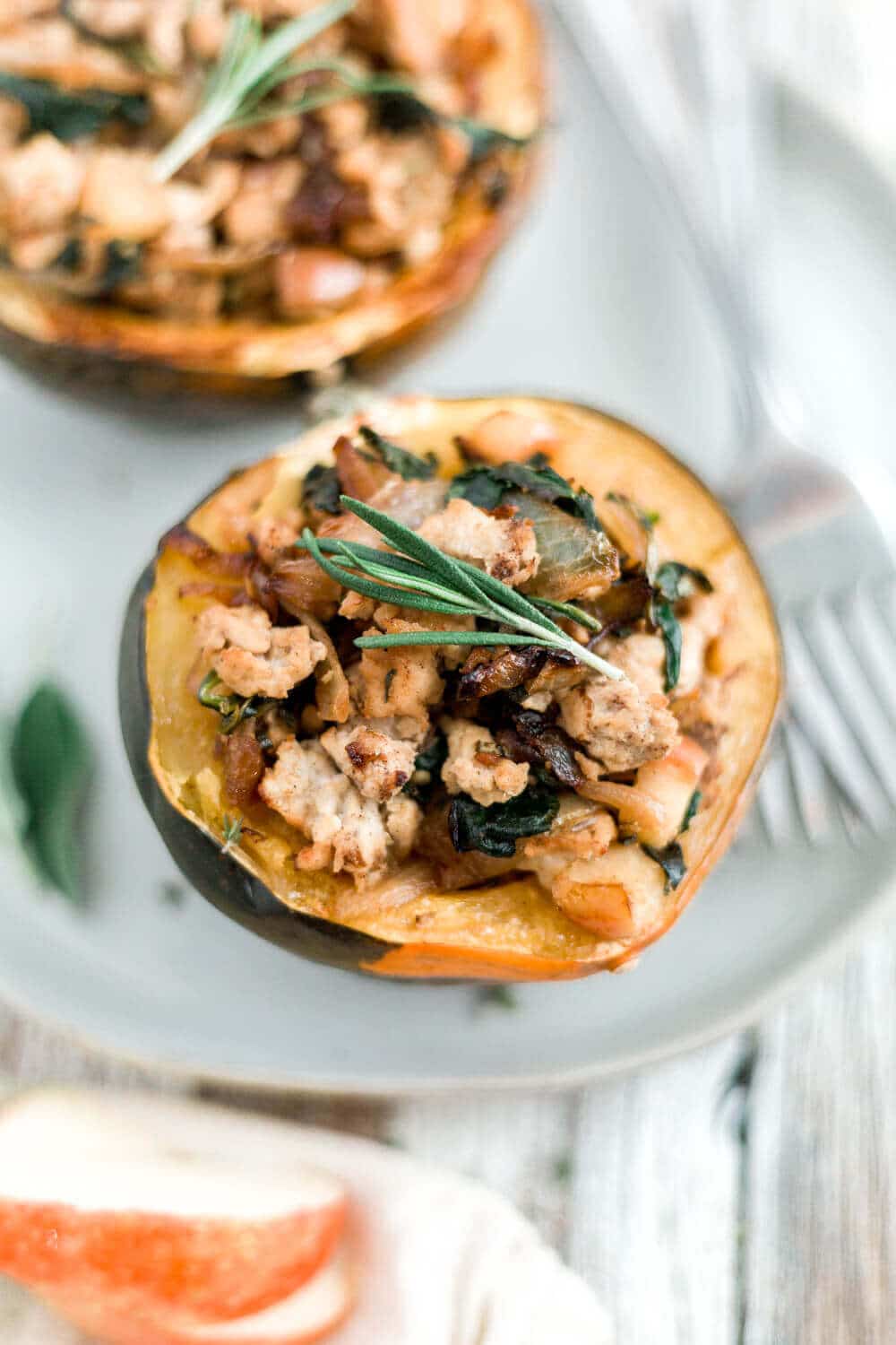 sausage and apple stuffed acorn squash