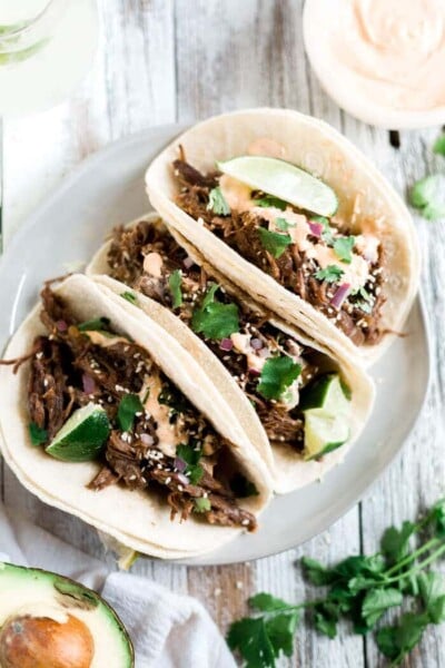 Korean Shredded Beef Tacos [Instant Pot or Slow Cooker]