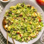 shaved brussel sprout salad in a sering bowl