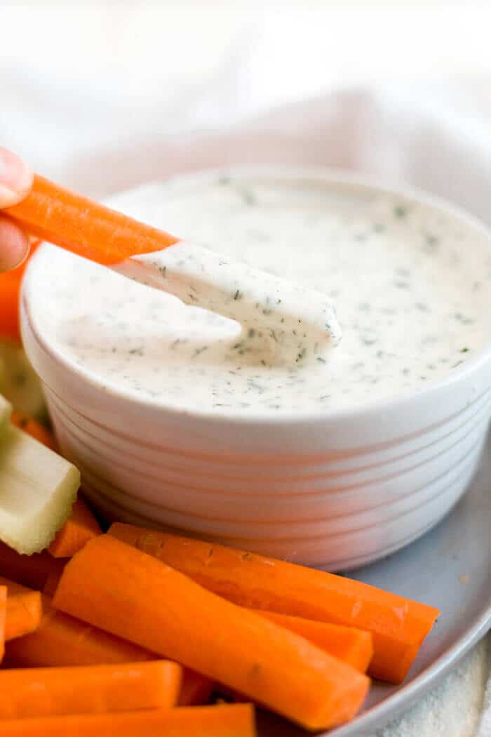 carrot dipped in whole30 ranch