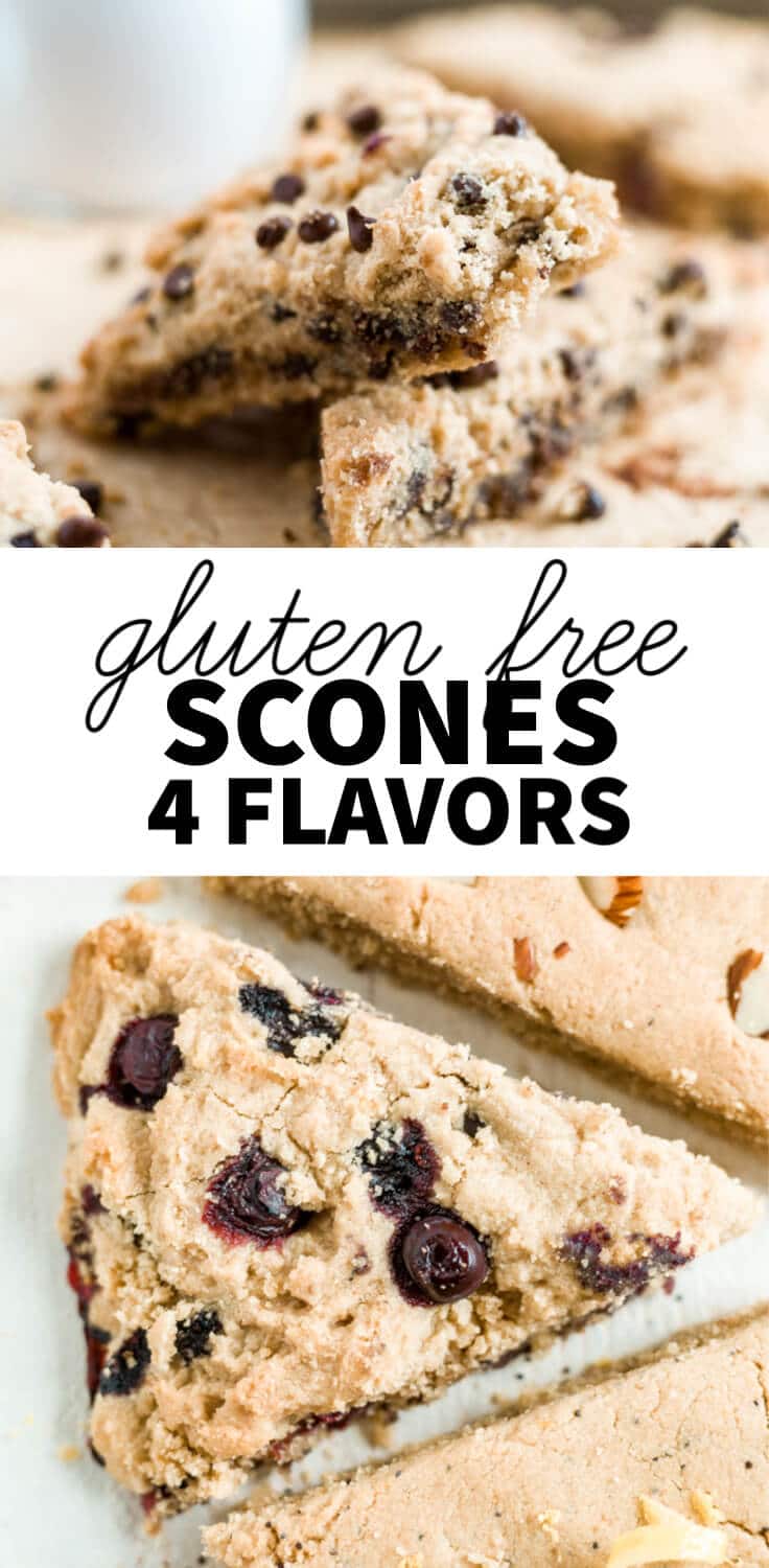 two images of gluten free scones that are chocolate chip and blueberry