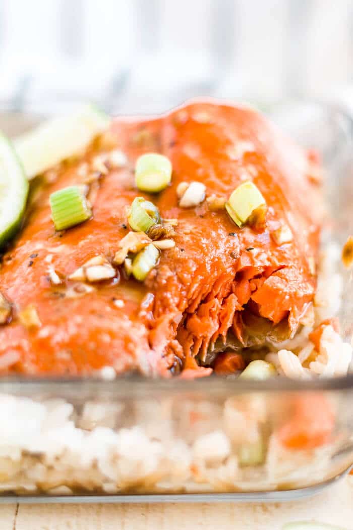 Chile-Garlic Salmon Bento Box with Avocado