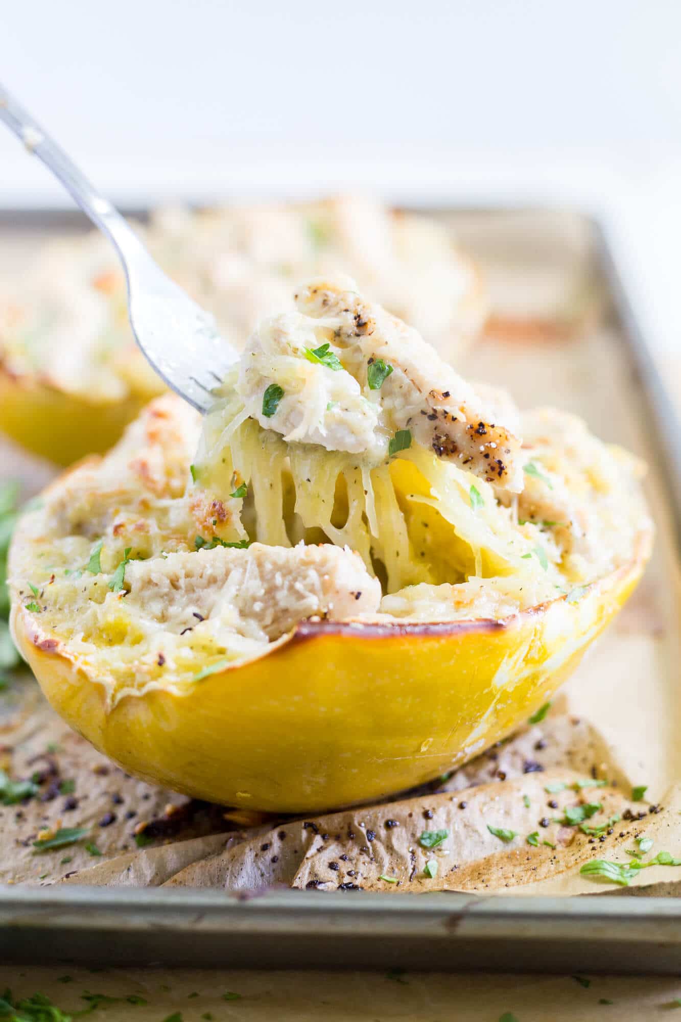 Low Carb Chicken Alfredo Stuffed Spaghetti Squash [Whole30] - What ...