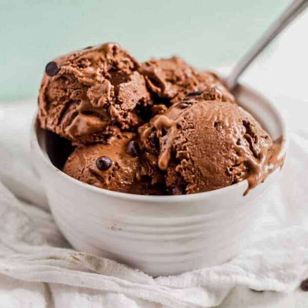 vegan chocolate banana ice cream in a bowl.