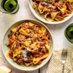 two bowls of slow cooker beef ragu.