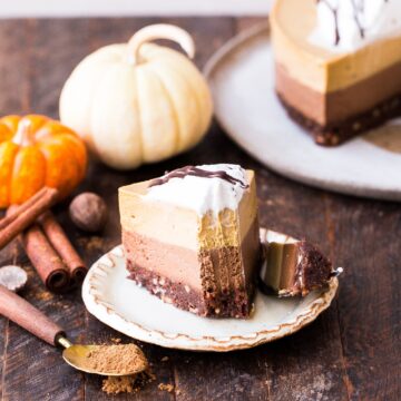 bakerita paleo pumpkin chocolate cheesecake on a plate