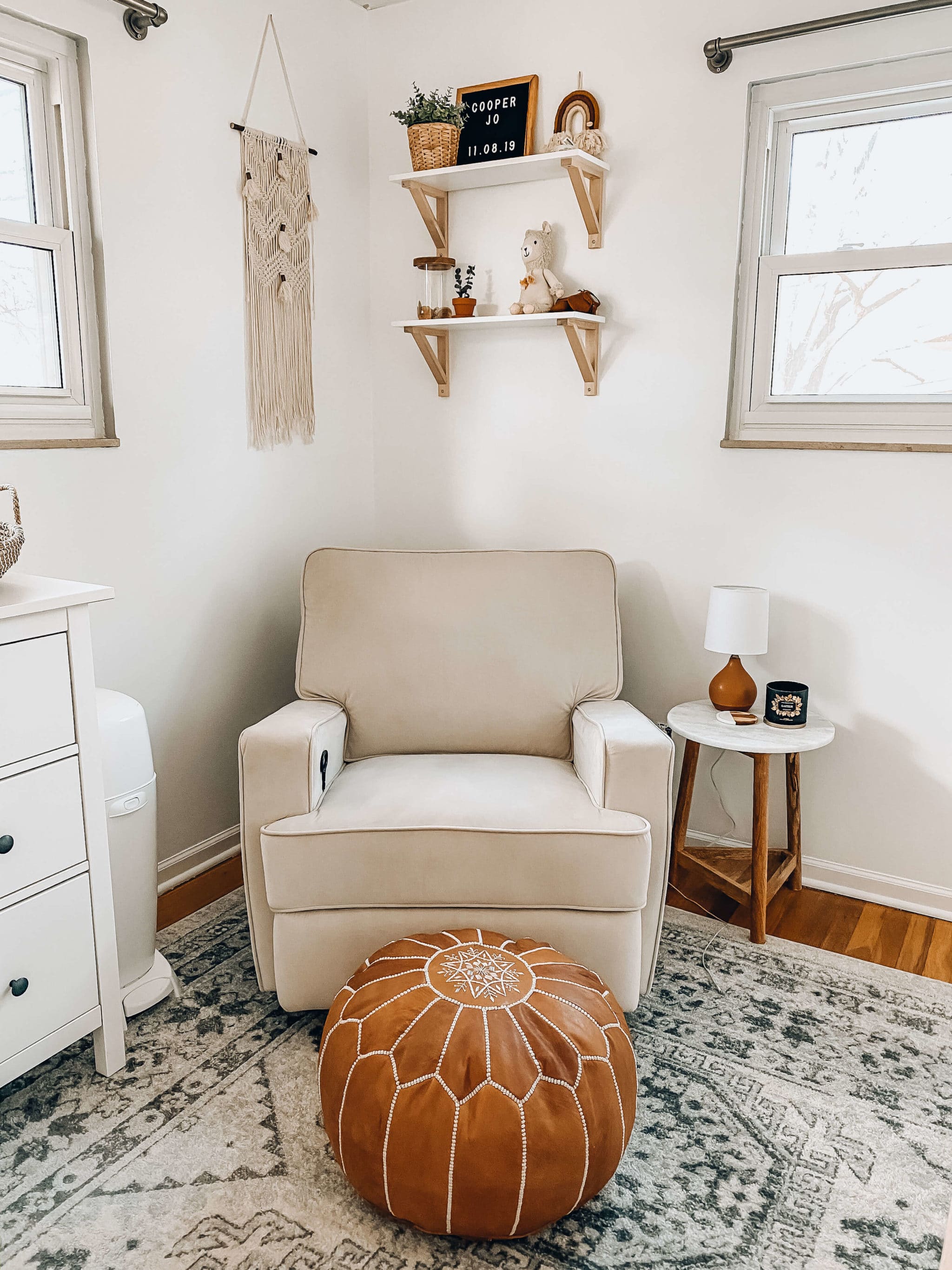 netural reclining glider for neutral boho nursery