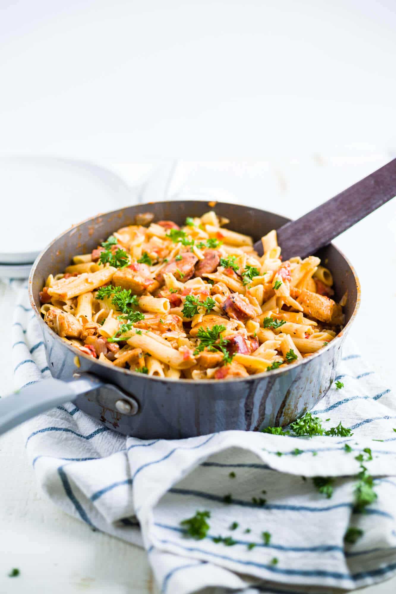 cajun chicken pasta in a large saucepan