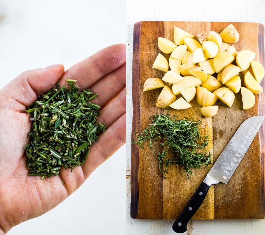 herbs and potatoes for steak bites