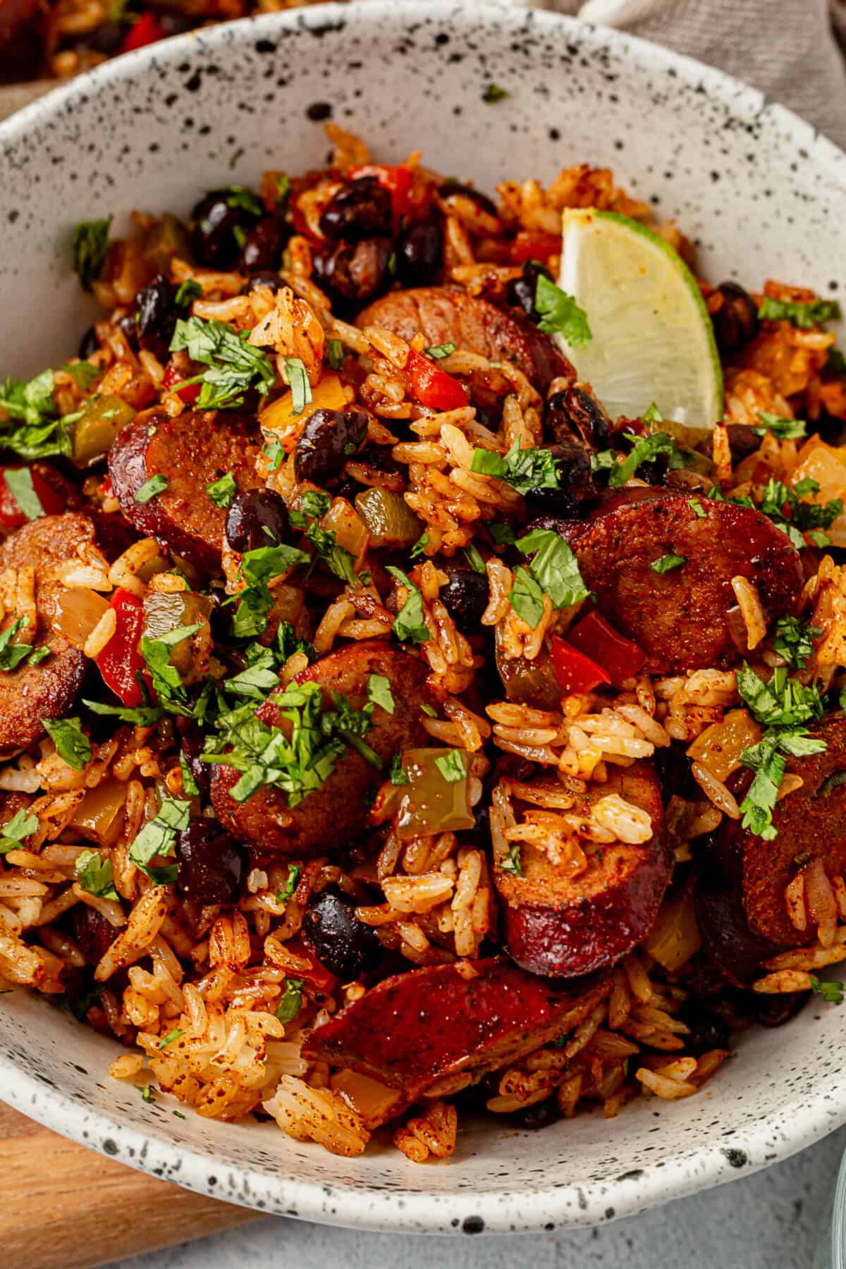 sheet pan burrito bowl with lime and cilantro