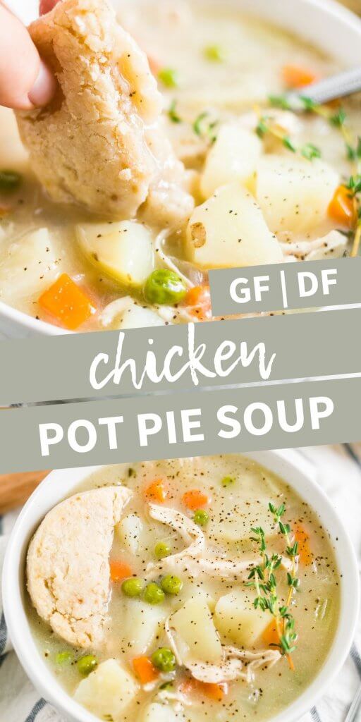 collage of two pictures of chicken pot pie soup