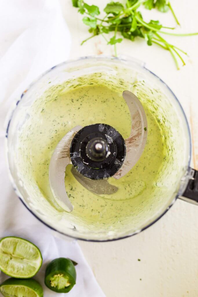 creamy cilantro lime dressing blended in the food processor