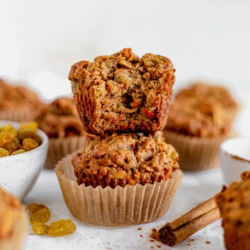 two gluten free morning glory muffins stacked
