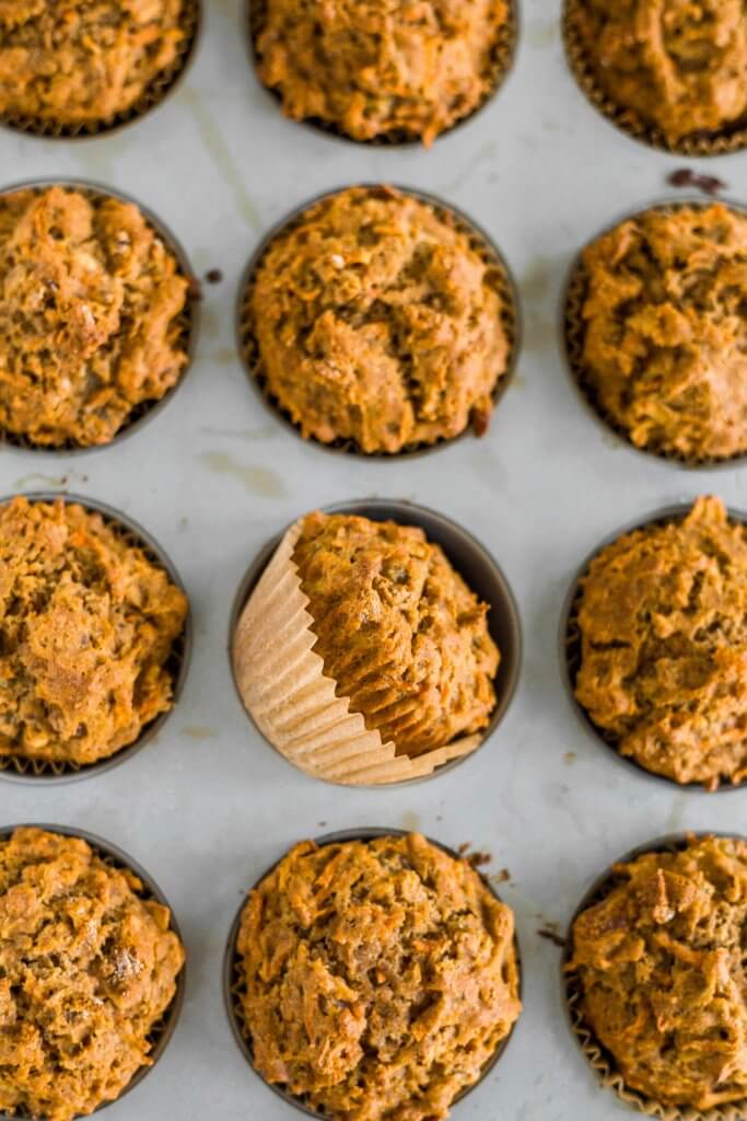 healthy morning glory muffins baked in the muffin tin