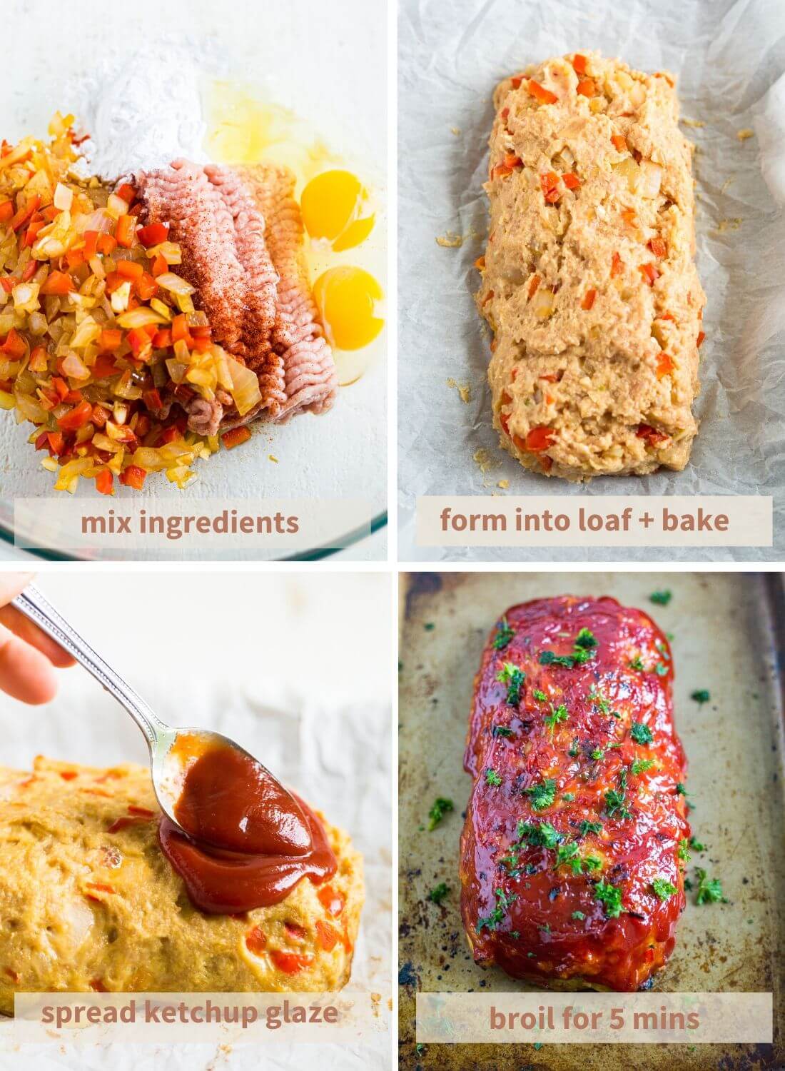 step by step instructions with images on how to make gluten free turkey meatloaf