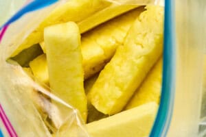 pineapple spears tossed in maple syrup.