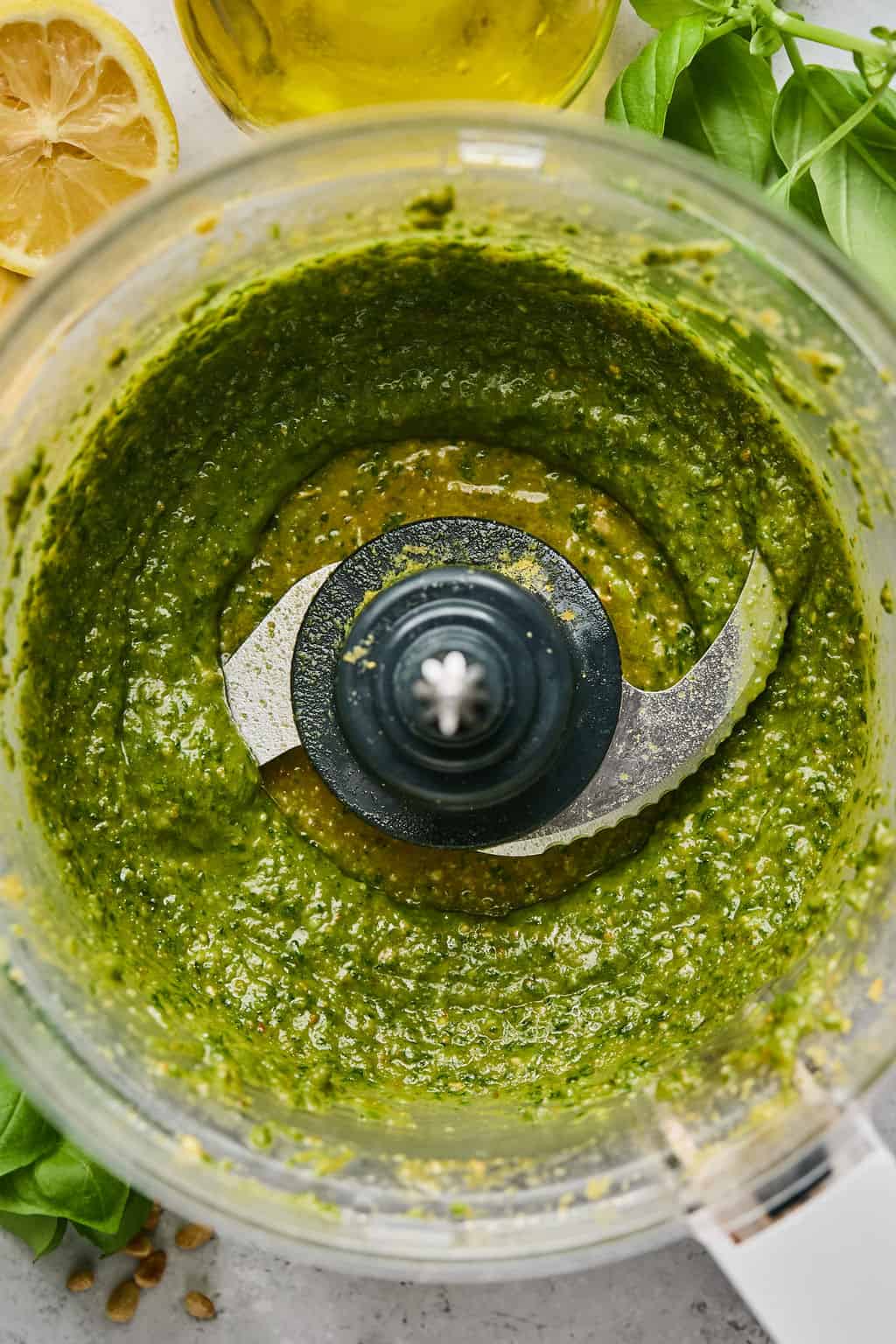 vegan pesto in a food processor.