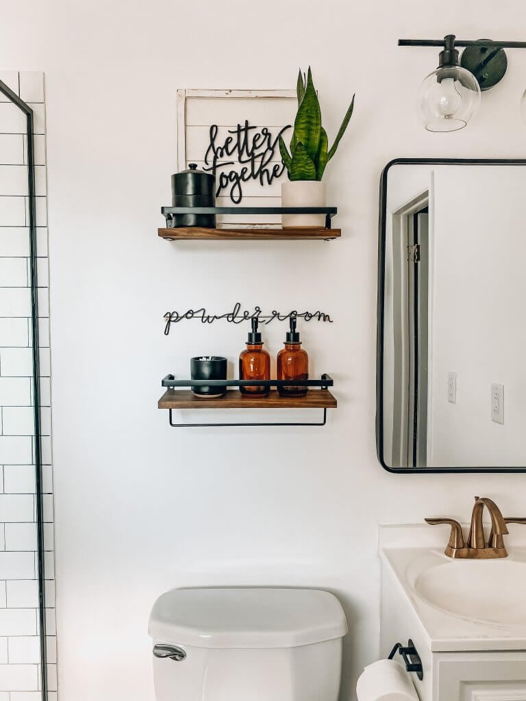 open shelves for master bathroom