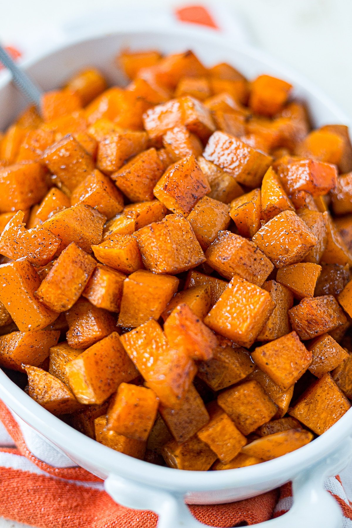 close up of cinnamon roasted butternut squash
