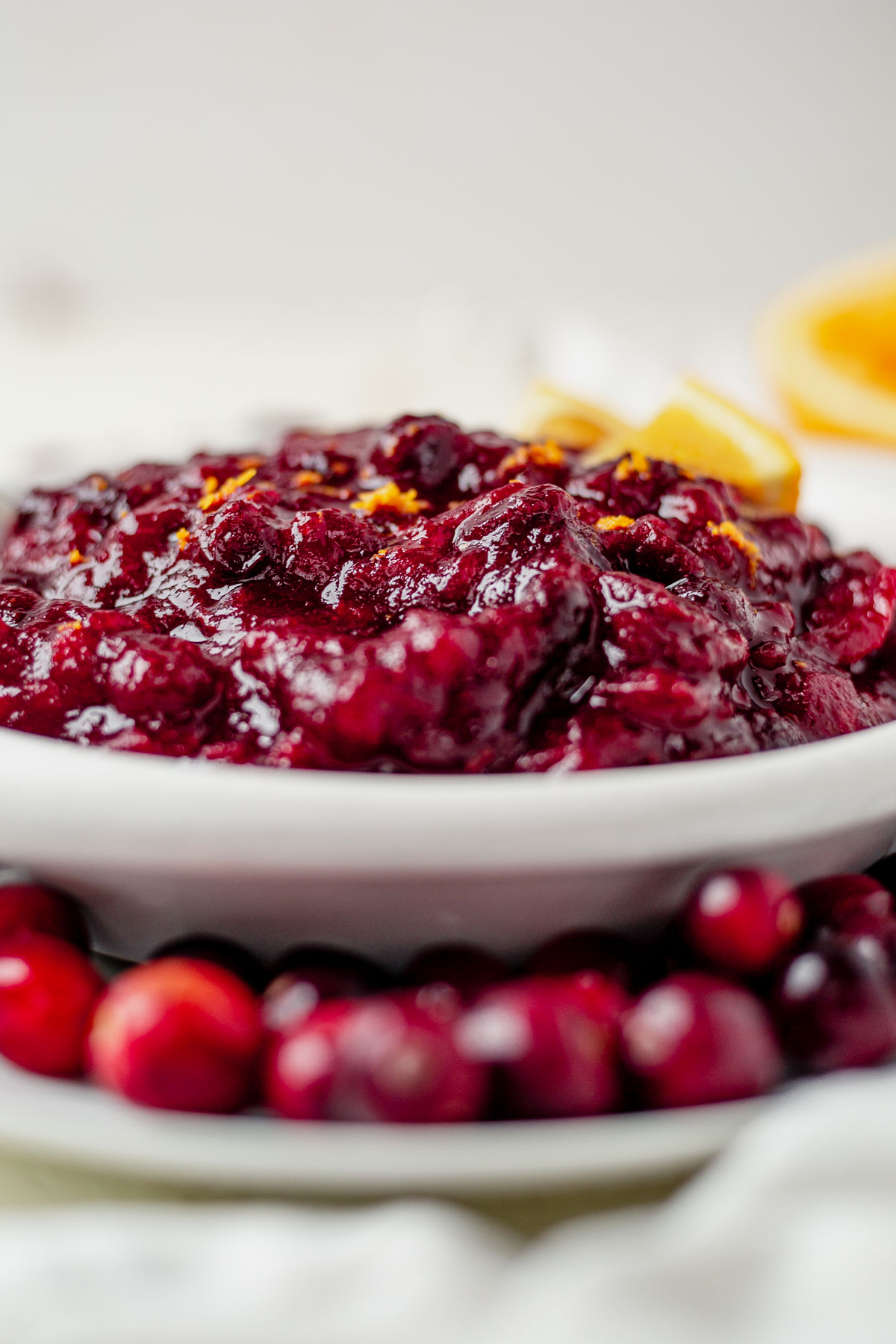 close up shot of naturally sweetened cranberry sauce after it's cooked