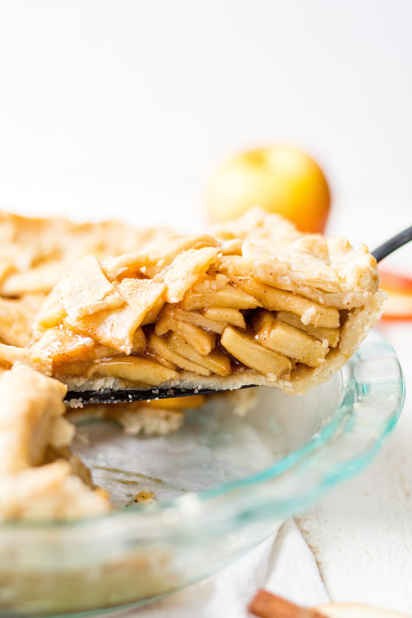 gluten free dutch apple pie slice on a serving platter