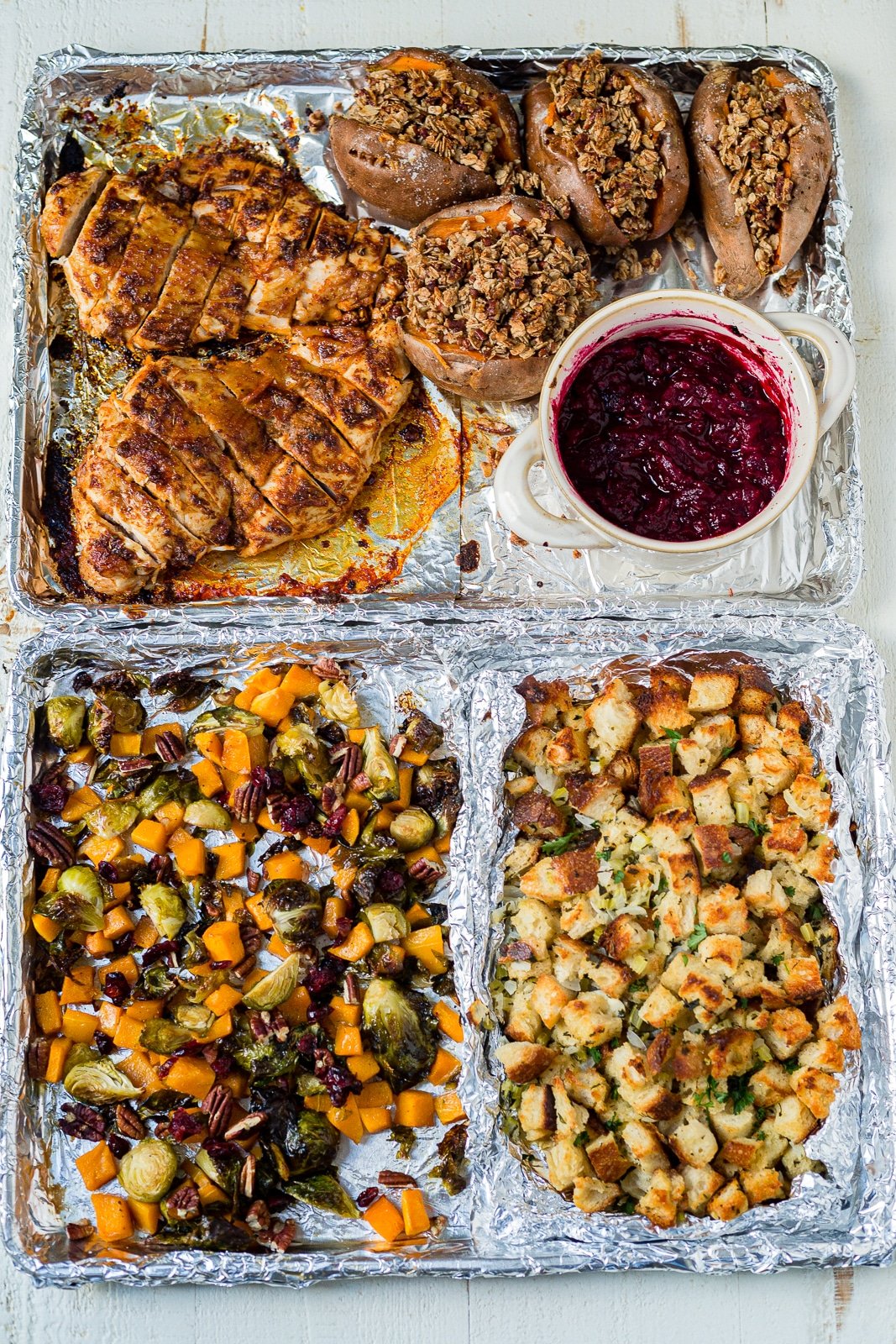 thankdsgiving dinner on two sheet pans