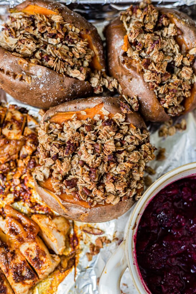 candied roasted sweet potatoes for an easy thanksgiving dinner