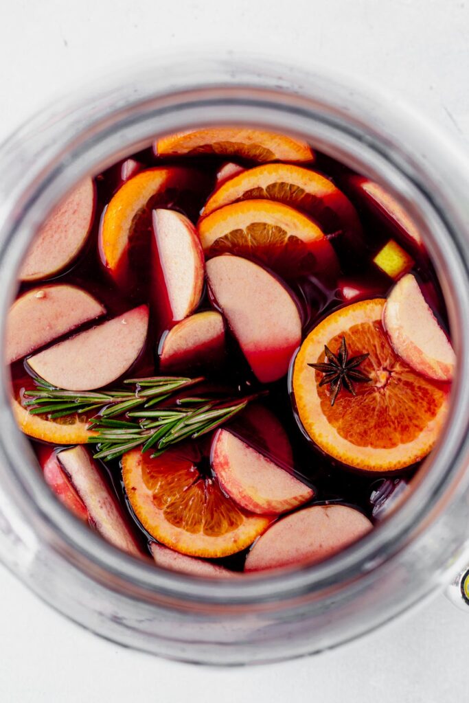 red winter sangria in a pitcher