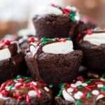 hot cocoa cookies stacked on a plate