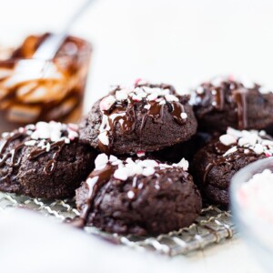 a stack of dark chocolate peppermint cookies
