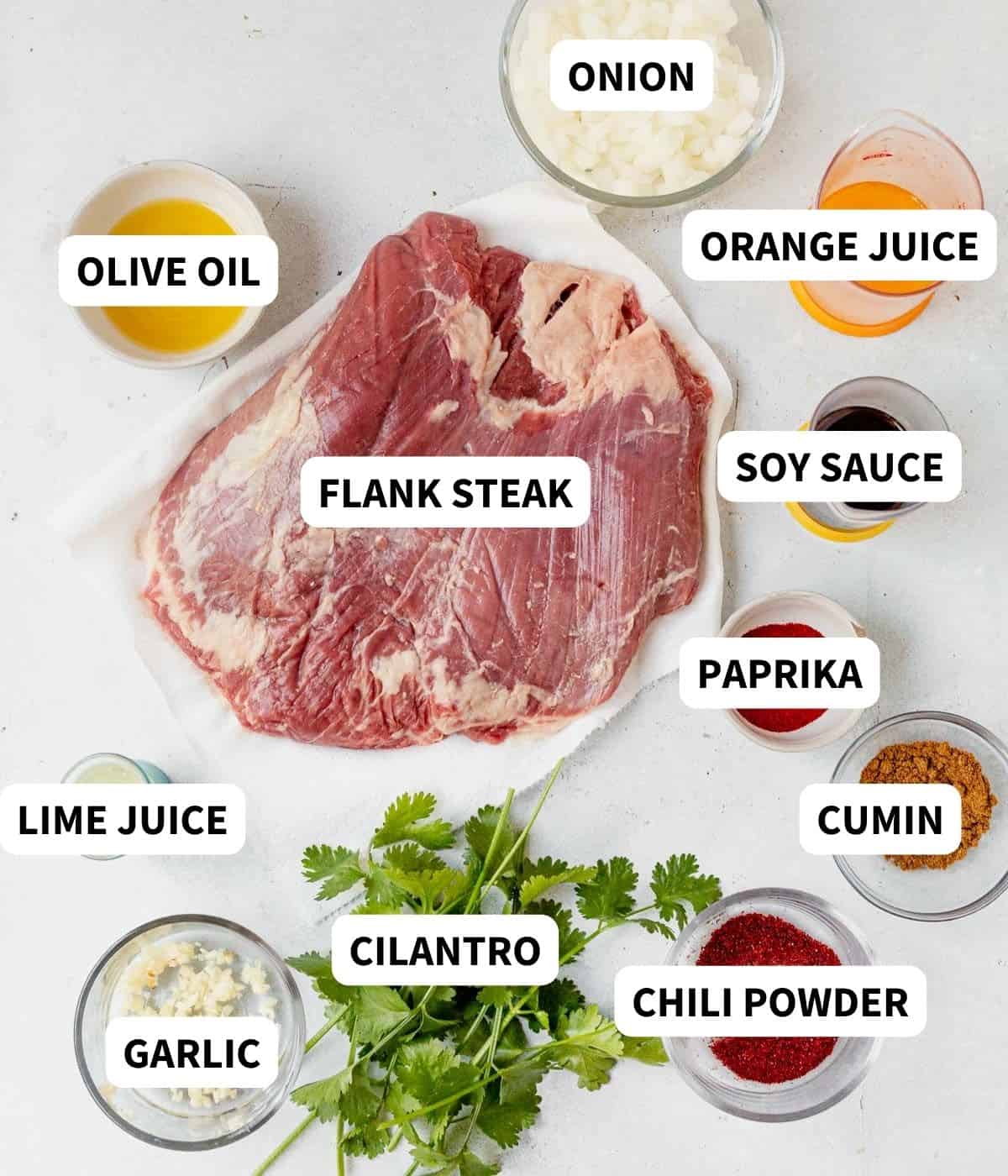 carne asada ingredients on a countertop