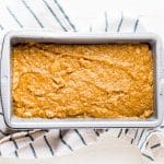 almond flour banana bread batter in a loaf pan