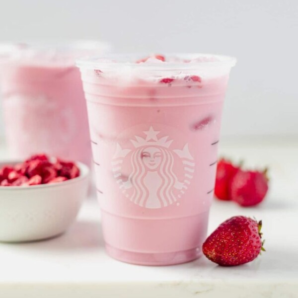 homemade pink drink in a starbucks cup