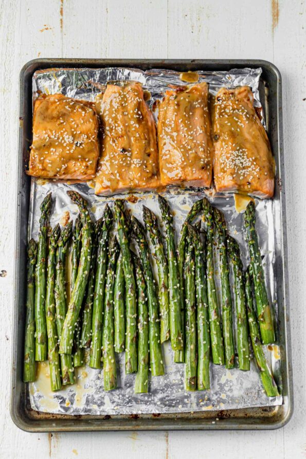 One Pan Tahini Ginger Salmon with Sesame Asparagus - What Molly Made
