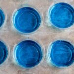 blue jello shots arranged on a sheet pan