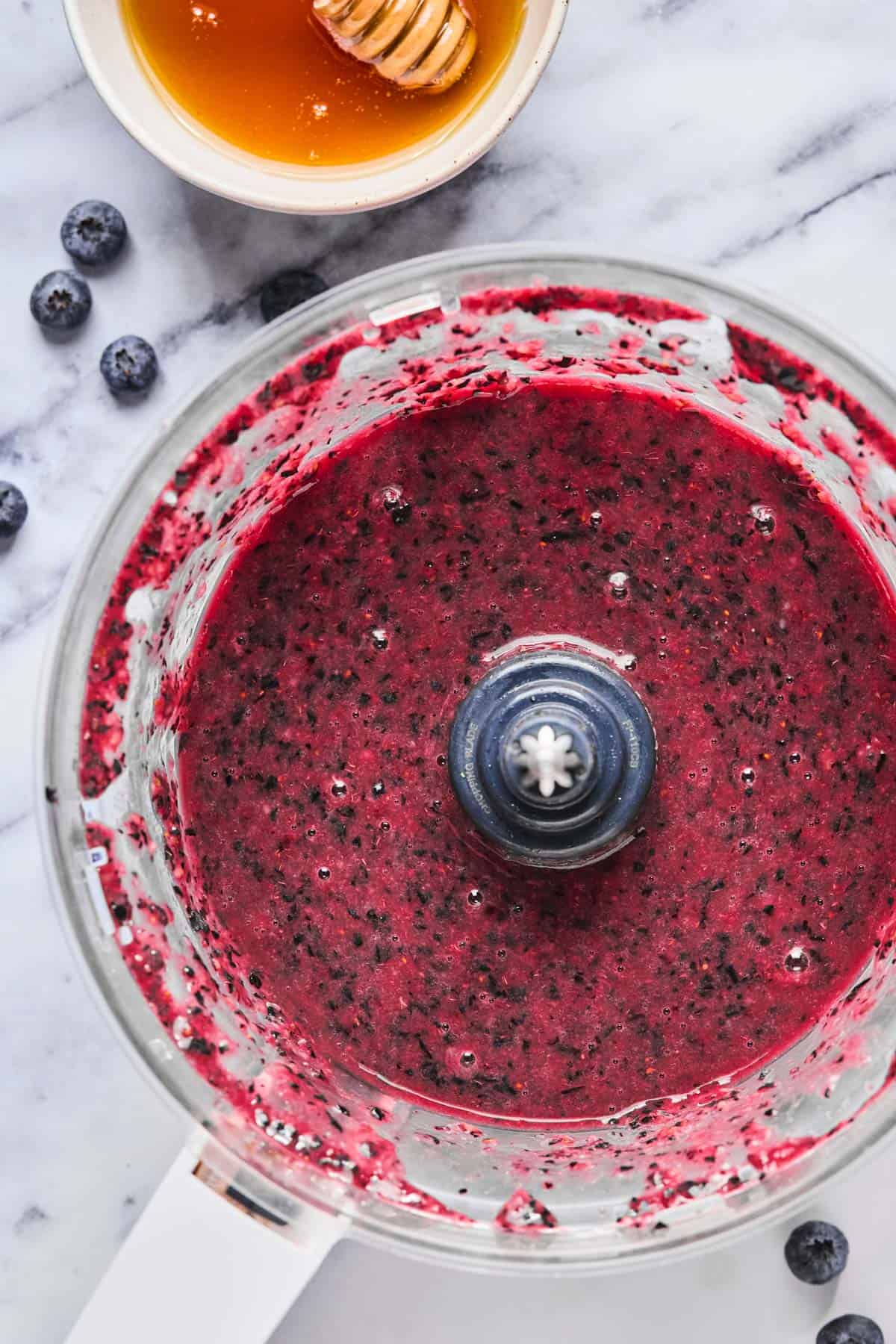 blueberries and honey blended in a food processor