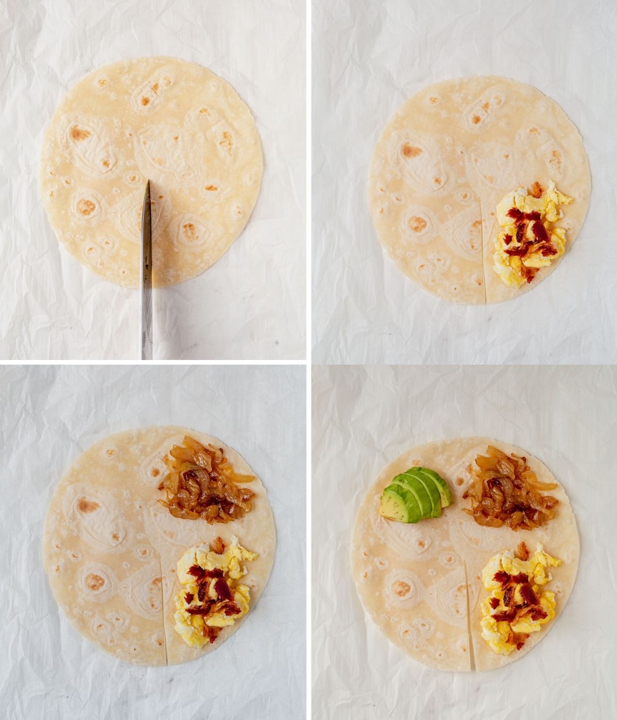step by step images of how to fold and stuff the quesadilla hack