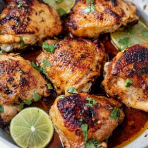 cilantro lime chicken thighs in a pan
