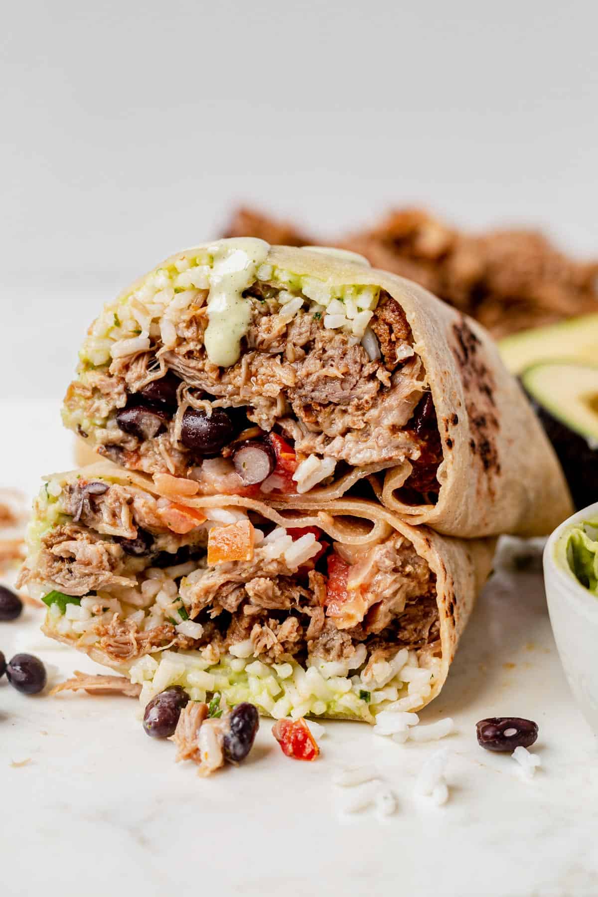 carnitas burrito with black beans and jalapeno ranch