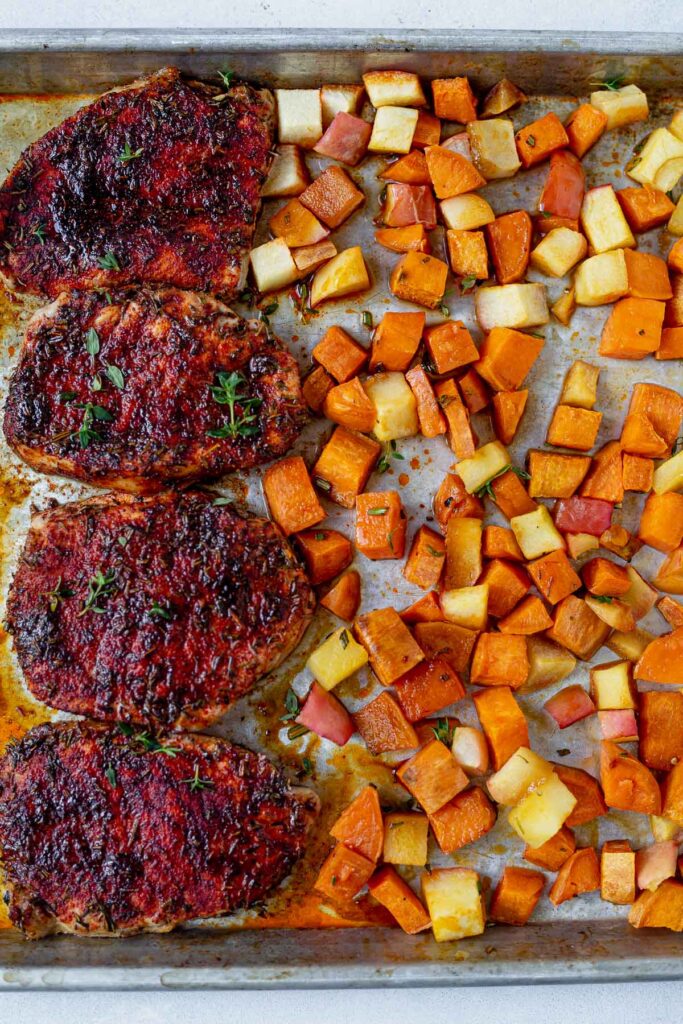 Sheet Pan Pork Chops with Sweet Potatoes and Apples What Molly Made