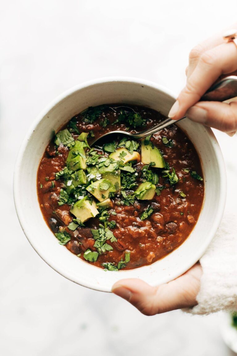 instant pot pumpkin walnut chili in a white bowl