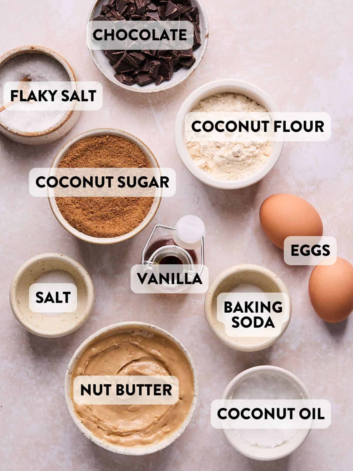 coconut flour cookie ingredients on a countertop.