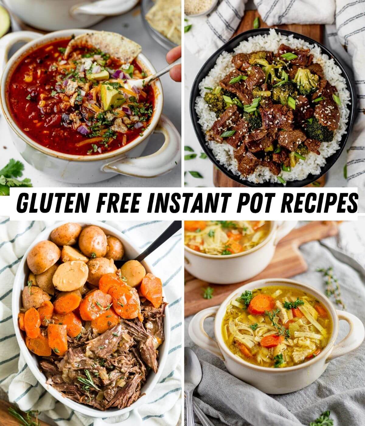 collage of 4 gluten free instant pot recipes with text over them