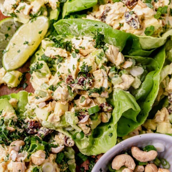 curry chicken salad in a lettuce wrap