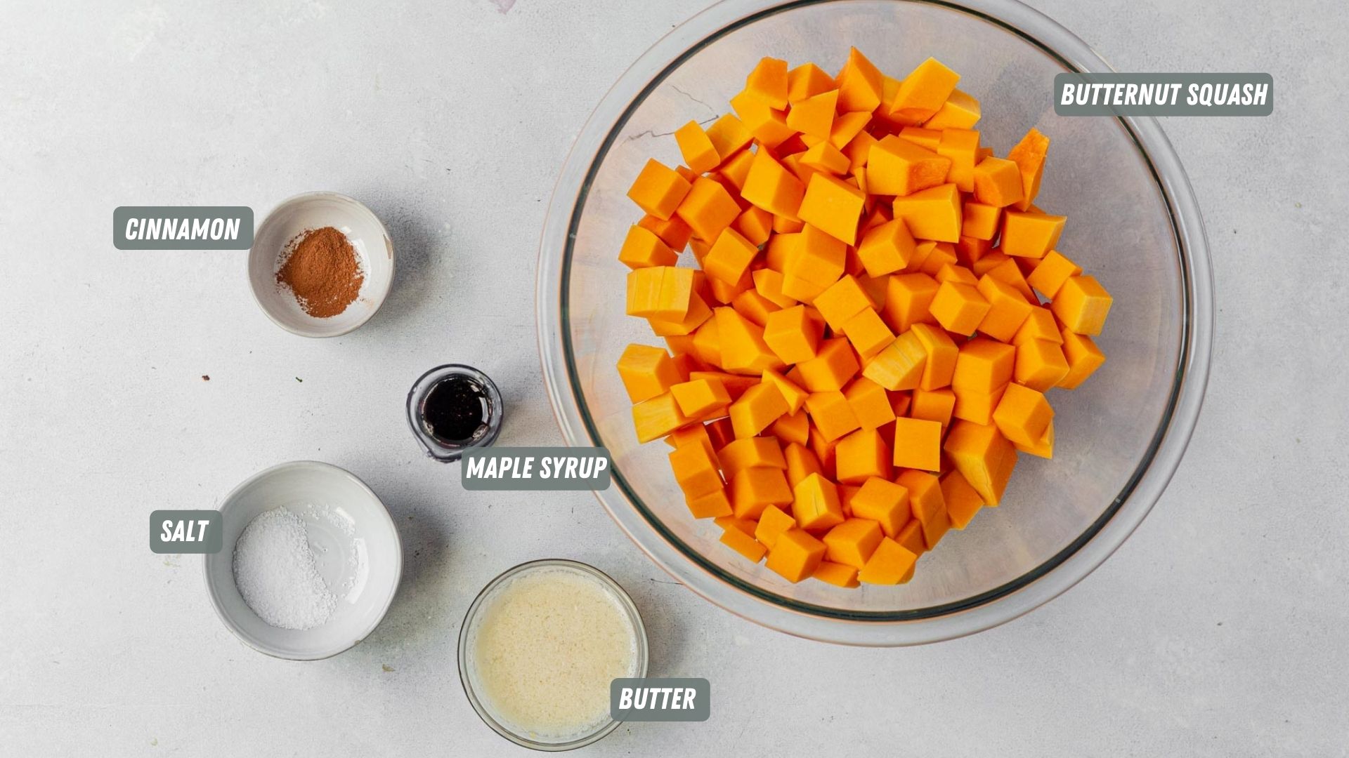 ingredients for air fryer butternut squash measured out on a table